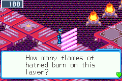An Undernet number door, two braziers burning beyond it: How many flames of hatred burn on this layer?