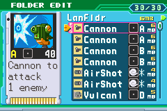 The folder's EDIT: Cannon set as the Regular Chip with the pink REG tag, the Reg memory at 6 MB