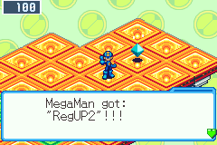 MegaMan got: RegUP2!!! beside a blue Mystery Data