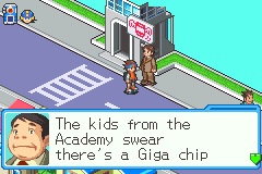 In Central Town a man by the bus stop: The kids from the Academy swear there's a Giga chip