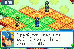 After a guardian, MegaMan on a program on offer: SuperArmor (red,fits now): I won't flinch when I'm hit.