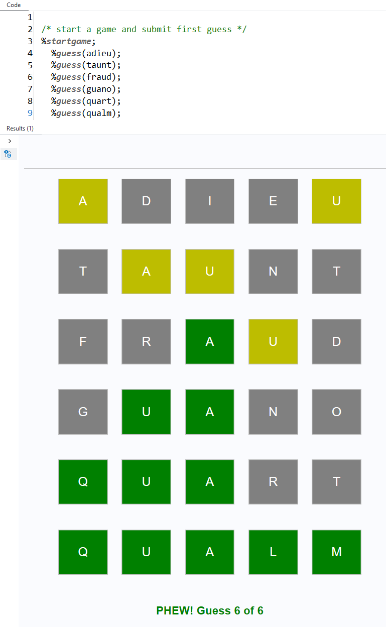 Example game in SAS EG