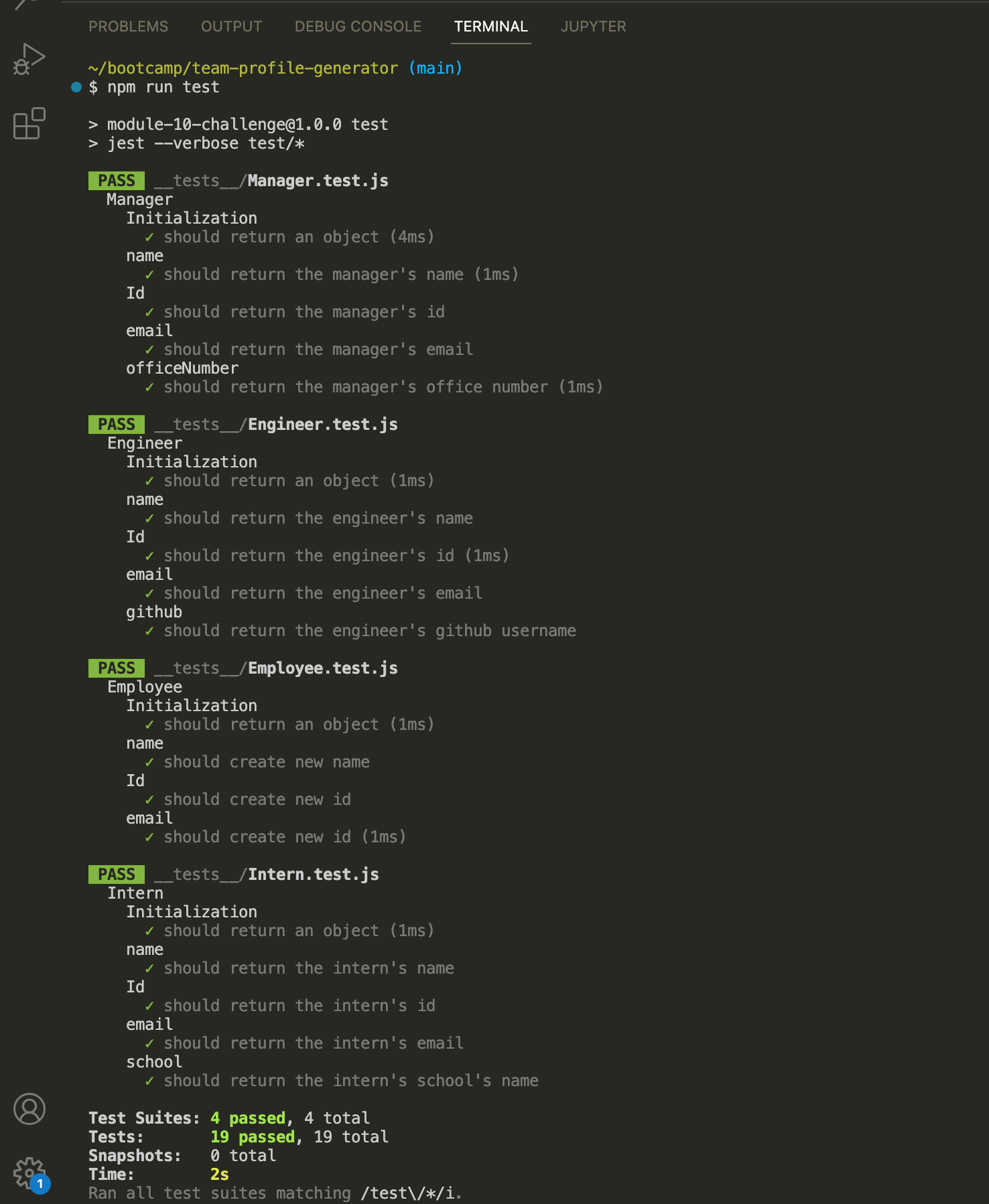 Test page in terminal