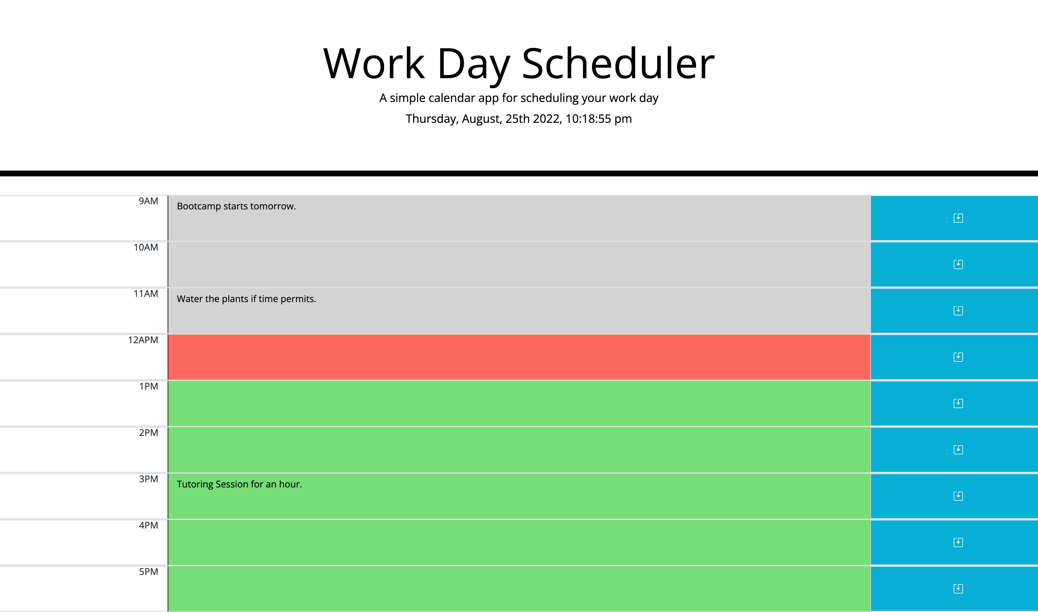 Work Day Scheduler Note