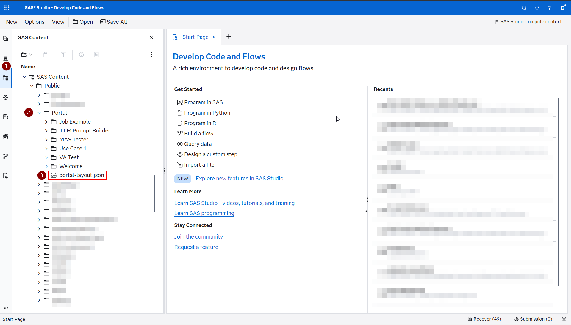 SAS Studio SAS Content Navigation