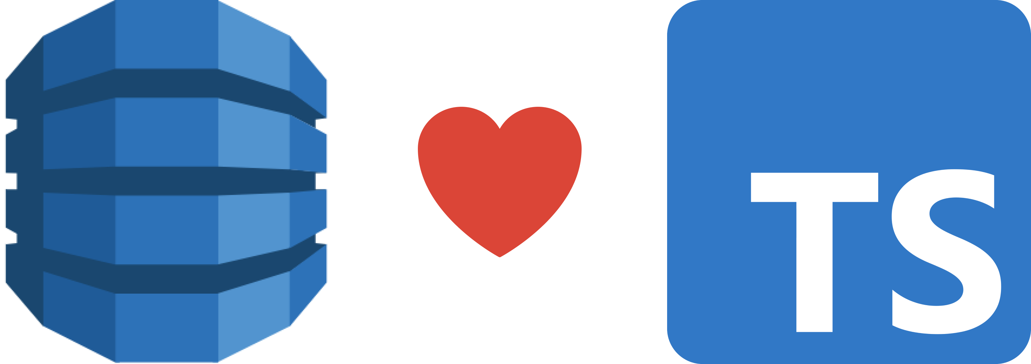 Tsynamo logo - The logo has the DynamoDB logo on the left and the Typescript logo on the right with a red heart in between