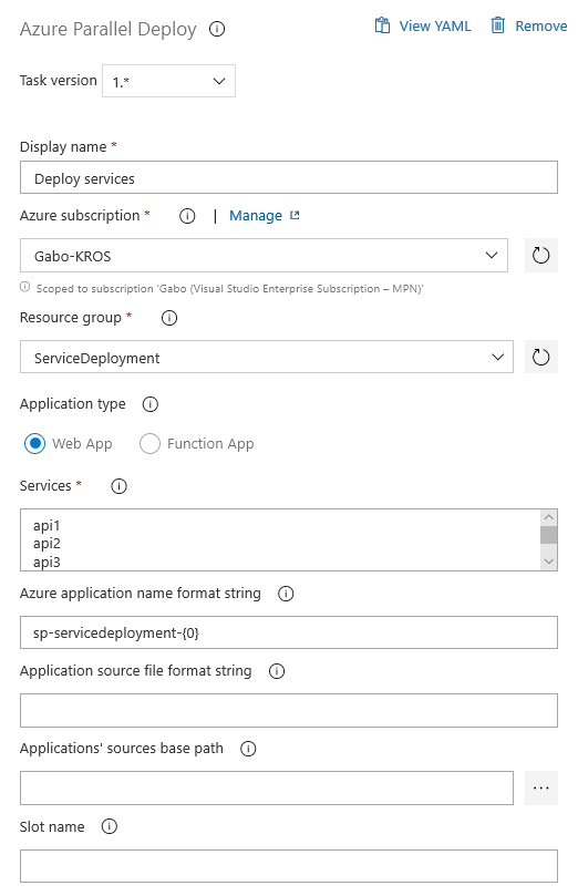 Azure Parallel Deploy settings