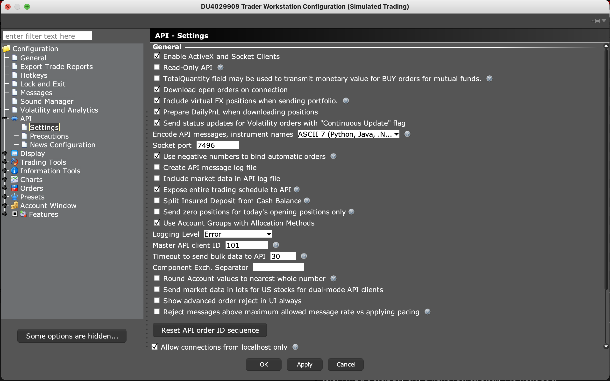 IBKR TWS - Global Configration - API Settings