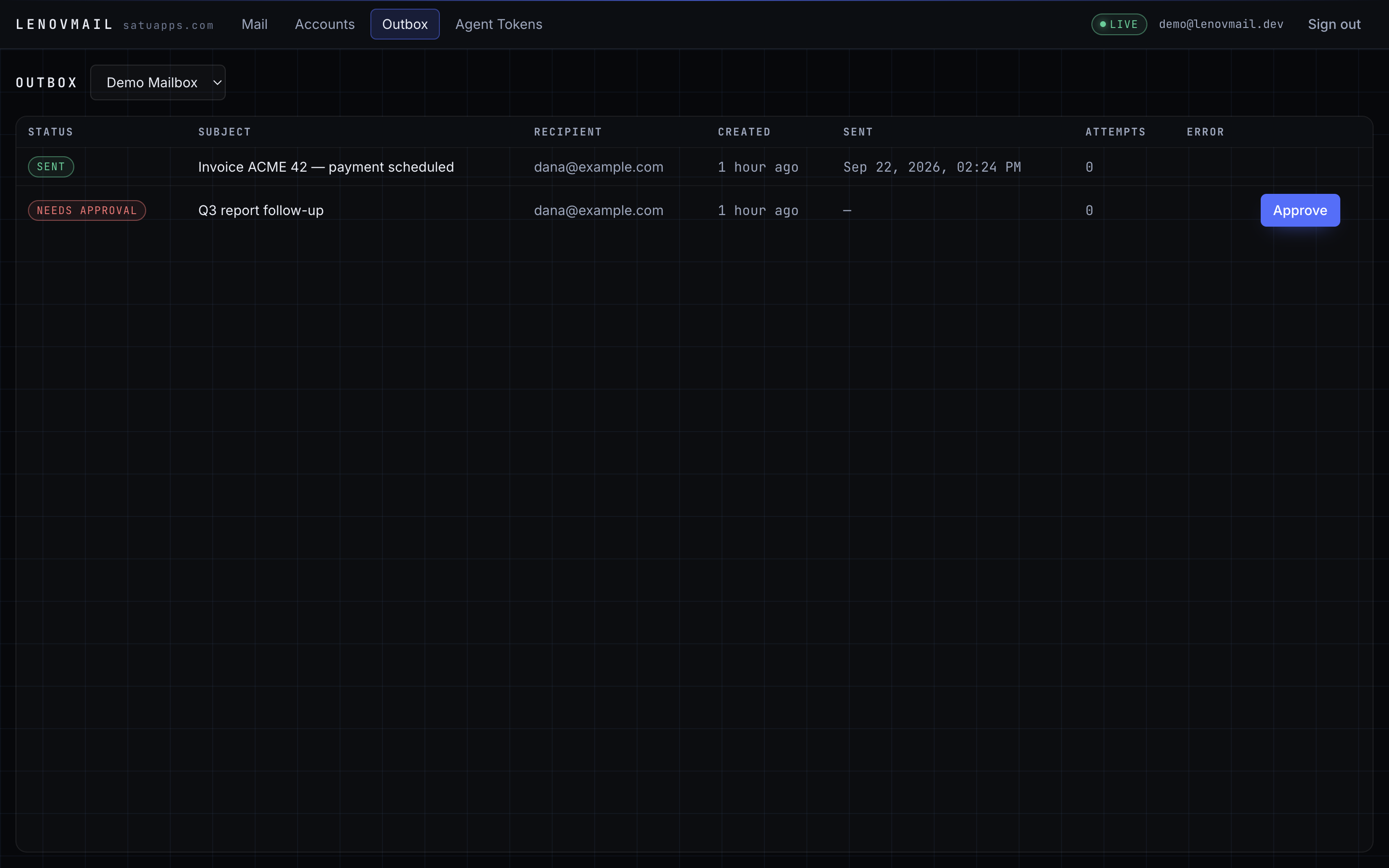 Outbox with a pending approval