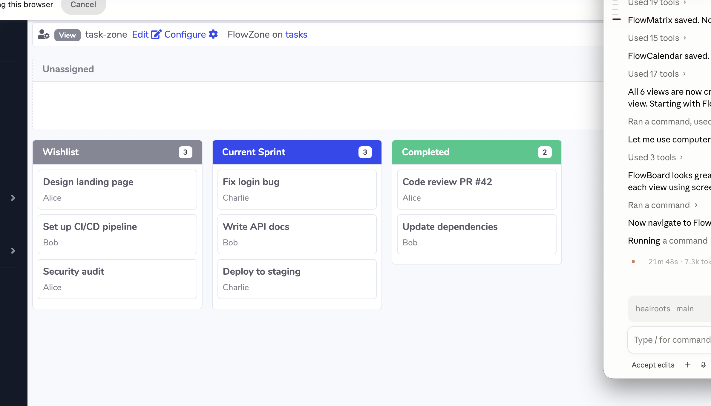 FlowZone configurable drop zones with colour-coded headers, item counts and submit buttons