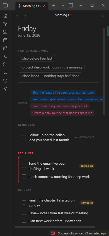 Morning OS — mobile view