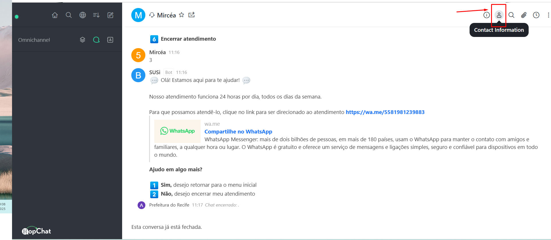 Ícone Contact Information no HopChat