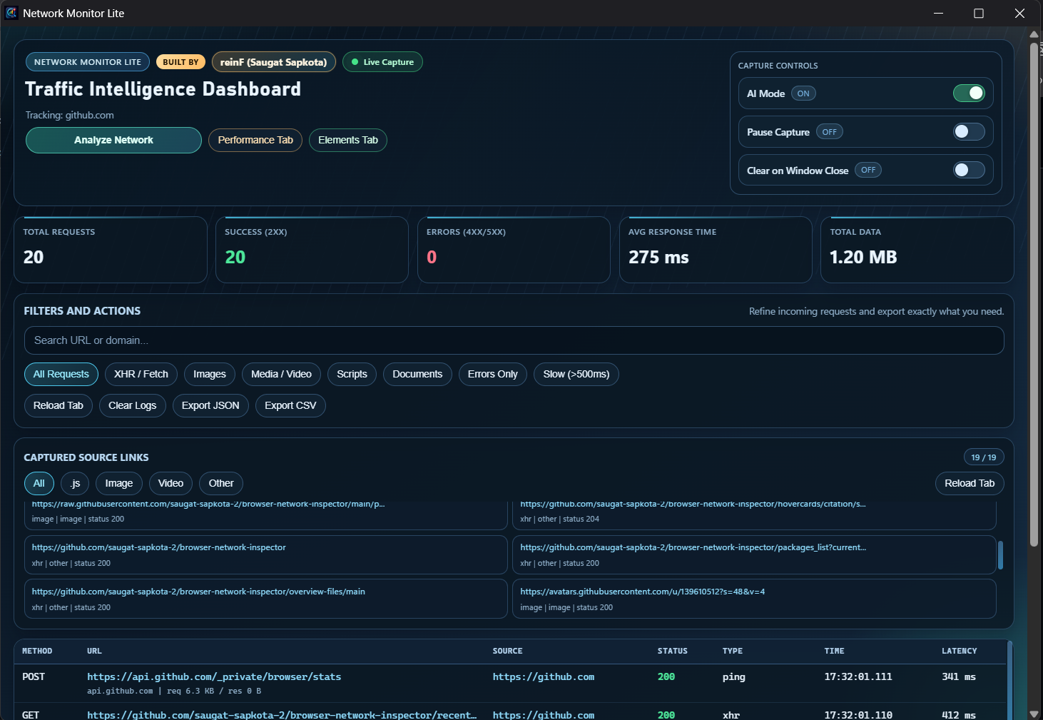 Network Monitor Lite dashboard preview