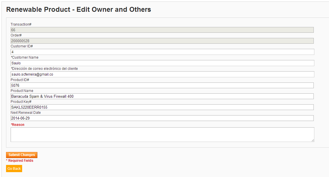 Renewable Products Edit Input, where site admins edit a renewanle product based on its vendor specs and expiration time frame.