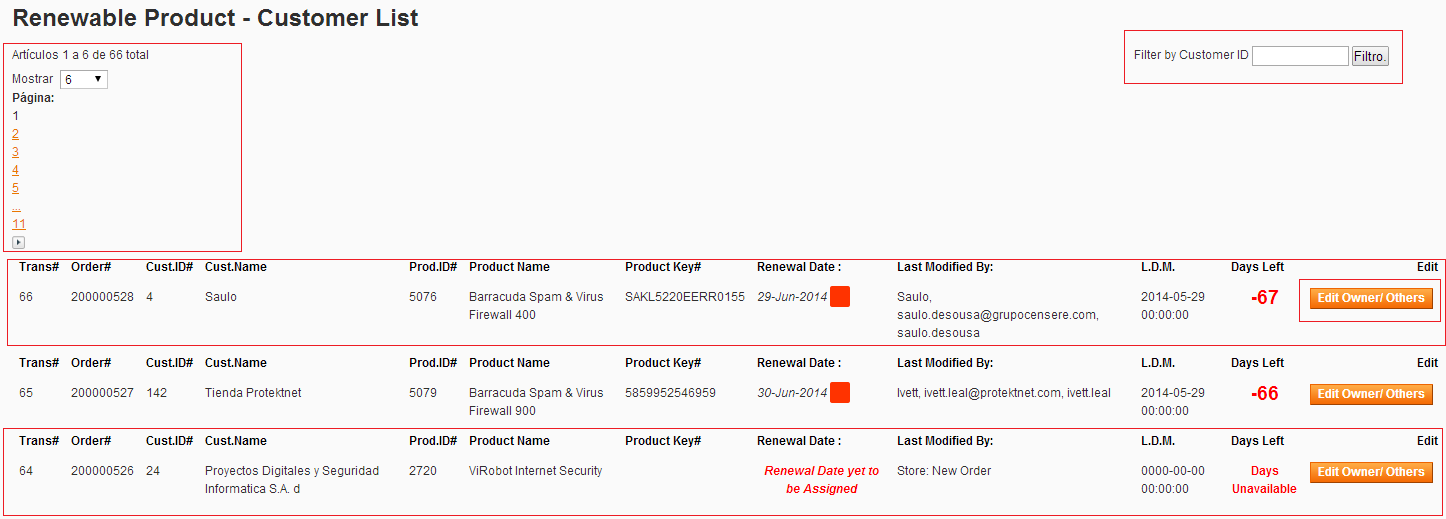 Renewable Products QE, where products from every customer containing renewable attributes will automatically show here, in order for site admins to take proper action based on product renewal nature and specs