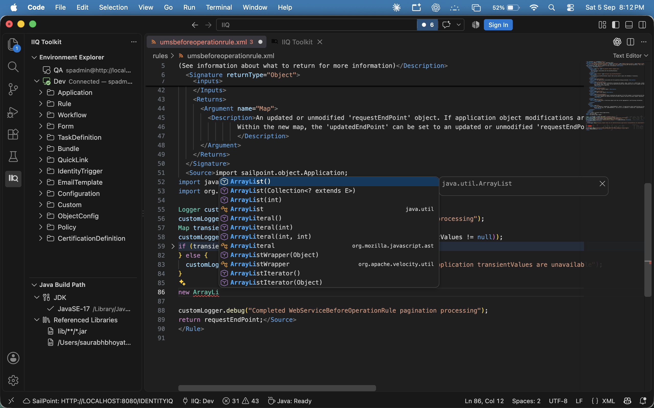 Real Java completion inside a BeanShell Source block