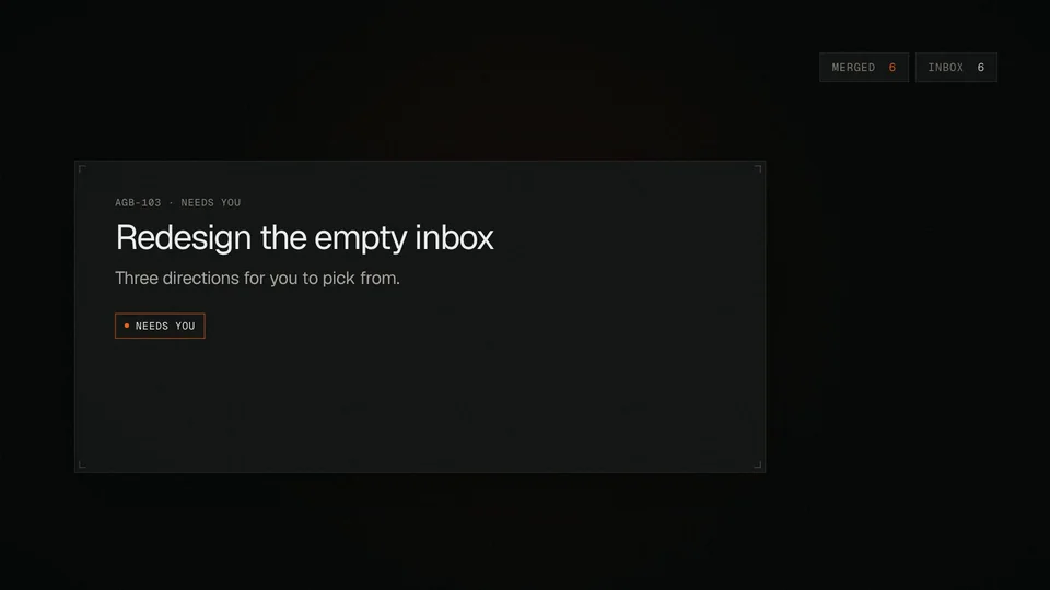 An agent offers three directions for an empty inbox, drawn in the real app, and option two is picked