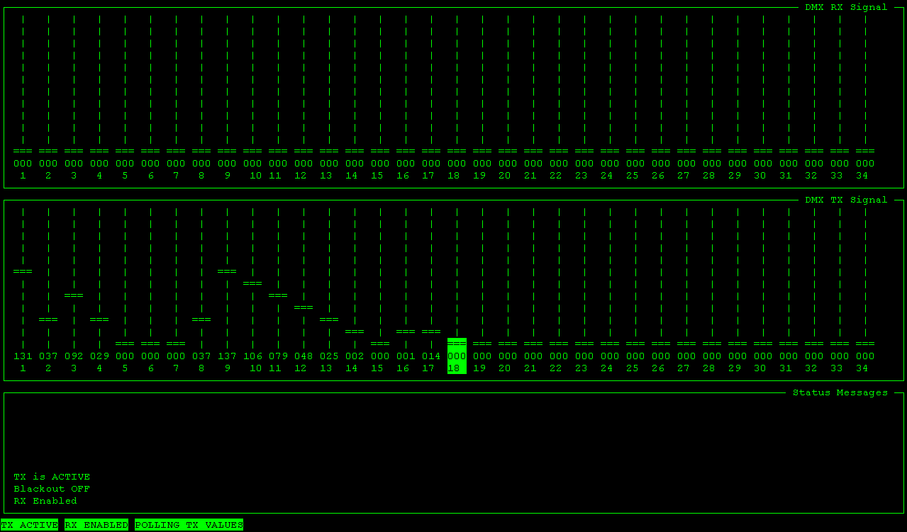 Screenshot: A DMX Console in Curses