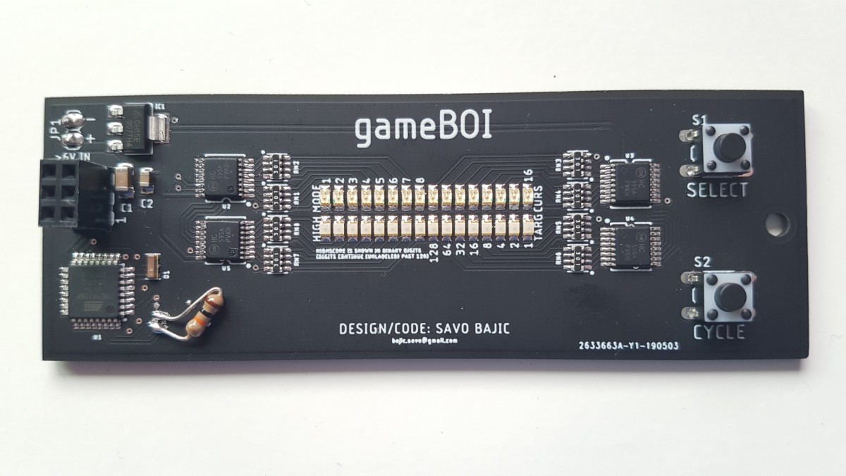 Assembled gameBOI board