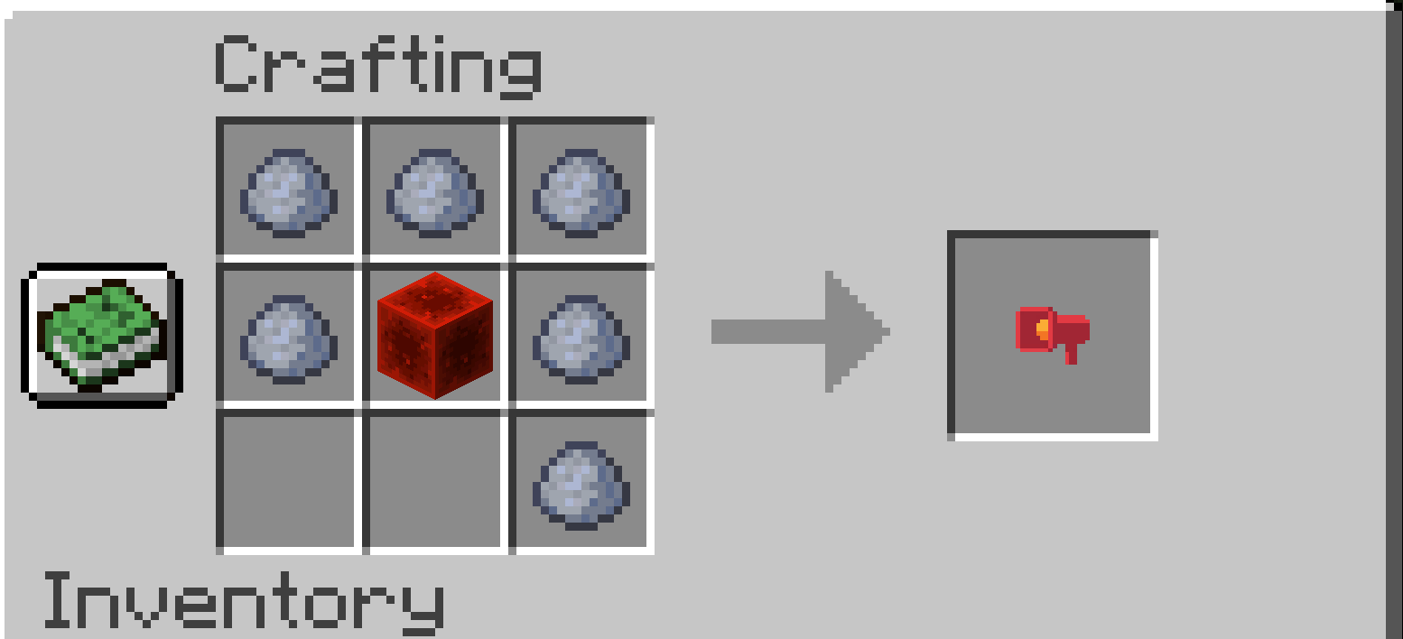 Shaped recipe. In order from left to right, top to bottom: Clay ball, Clay ball, Clay ball, Clay ball, Redstone Torch, Clay ball, Empty, Empty, Clay Ball