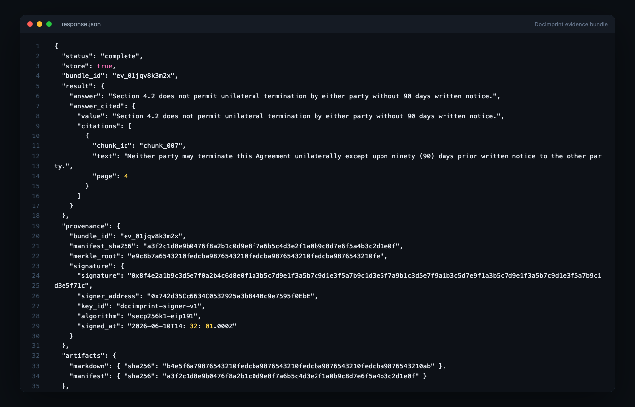 API response with provenance and citations