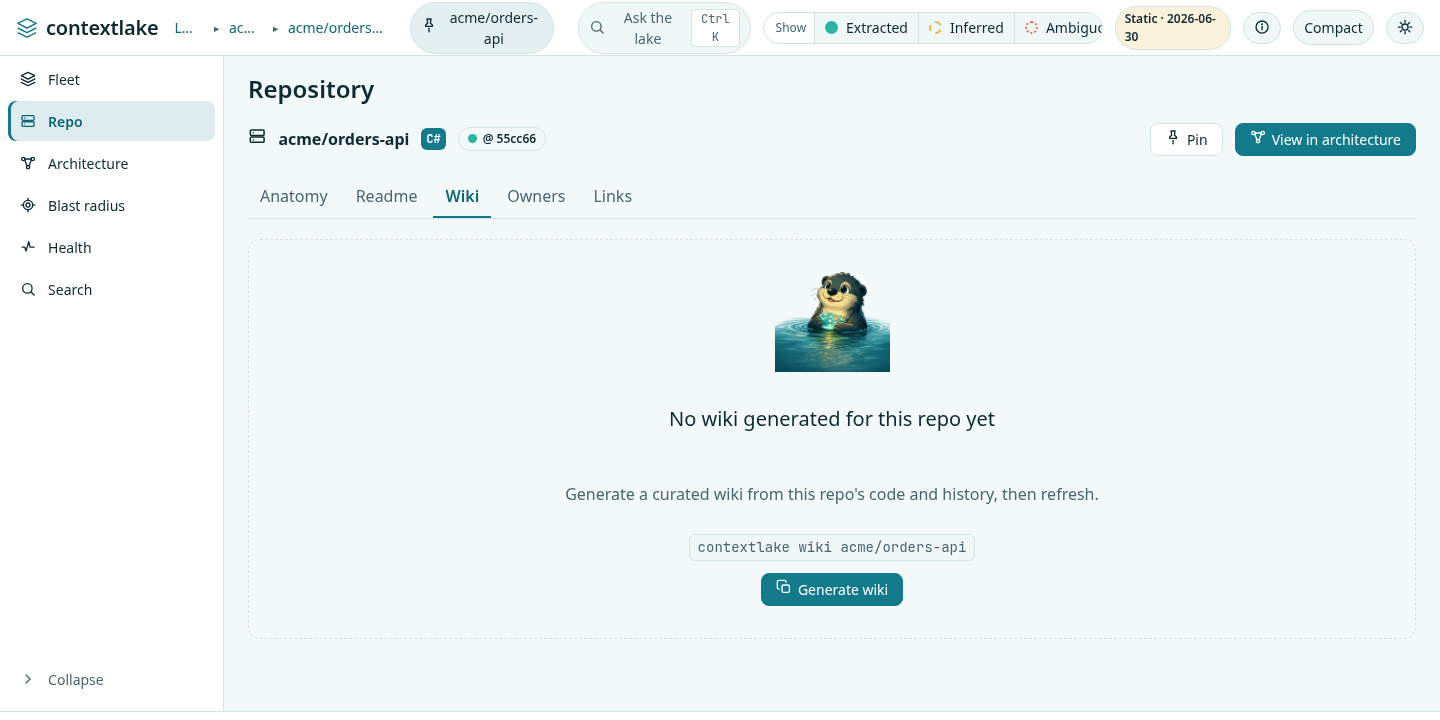 The wiki tab offering a Generate wiki action