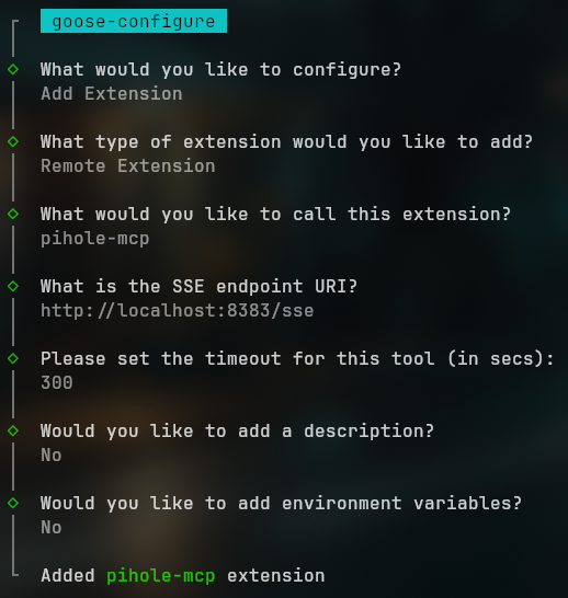 Screenshot of configuration