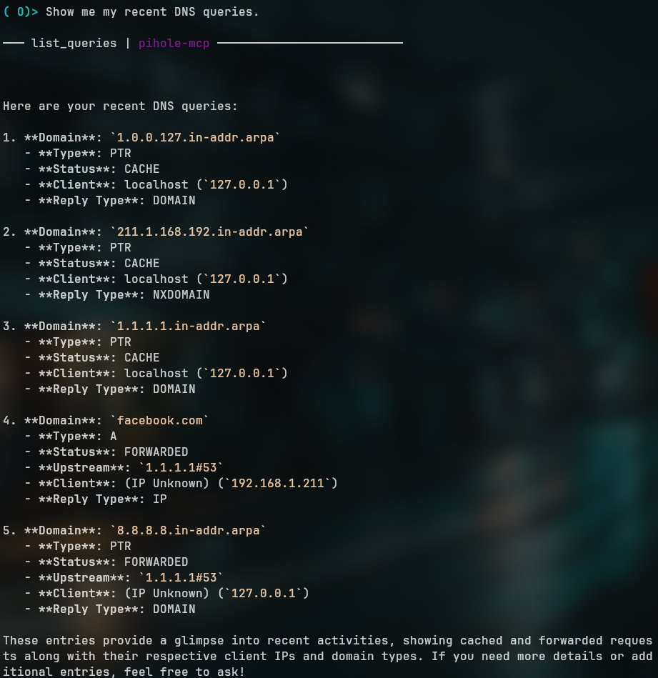 Screenshot of queries
