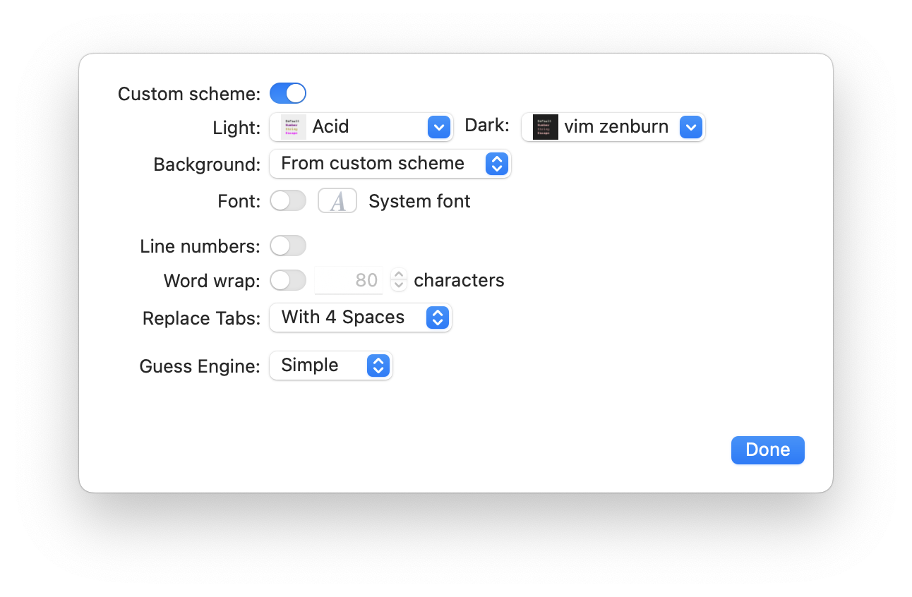 syntax highlighting settings