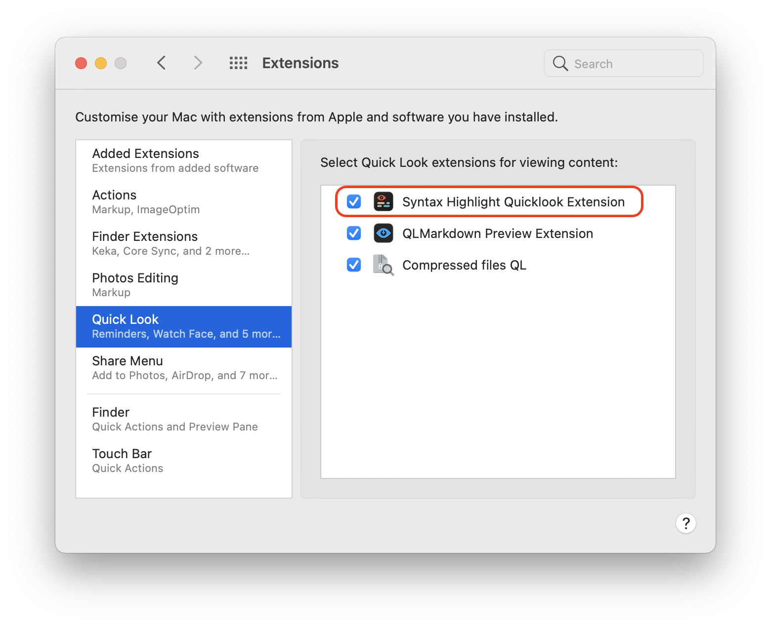System preferences/Extensions