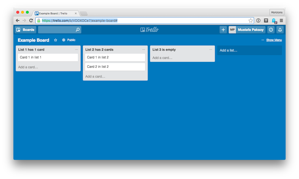 Trello example board