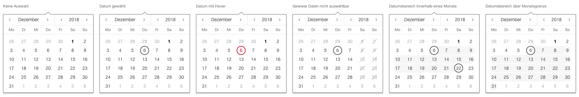 Darstellung der Komponente Datumsauswahl mit Kalenderdarstellung