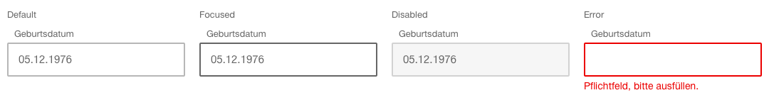 Image of the datepicker component with date of birth