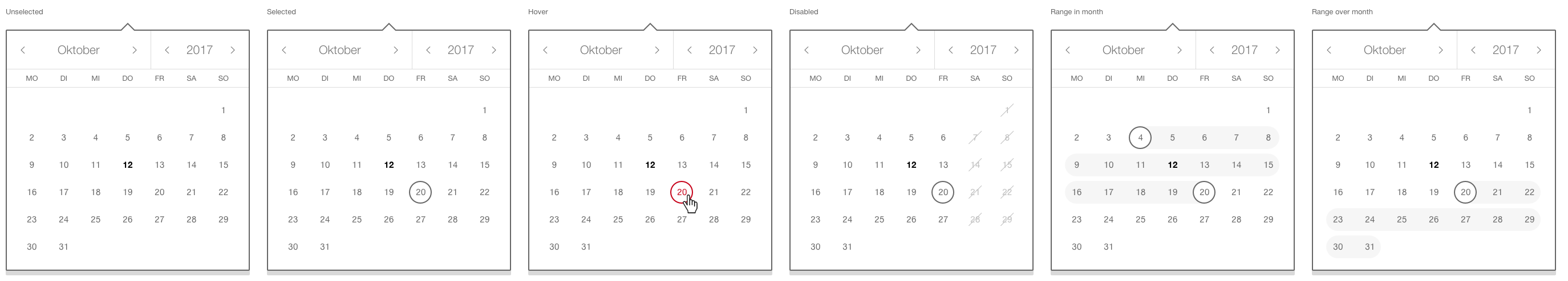 Image of the datepicker component with visible date layer