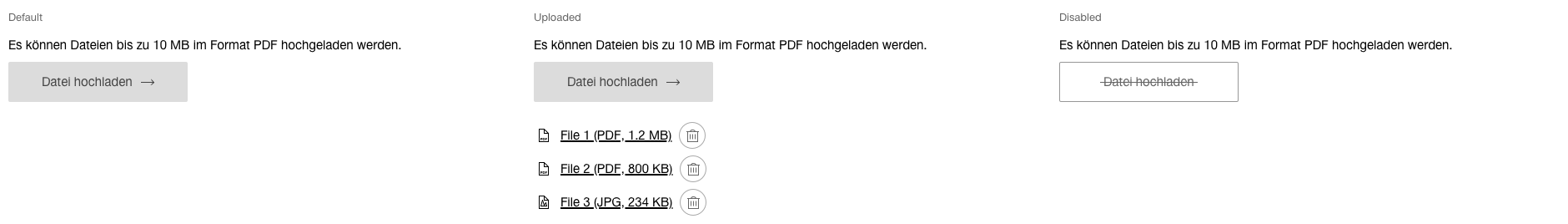 Darstellung der Komponente zur Hochladen von Dateien