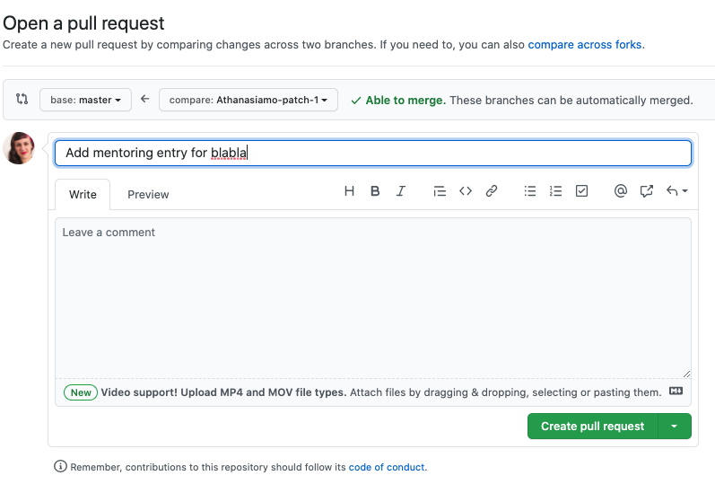 Enter a meaningful short description of the changes and click 'Create pull request' button.