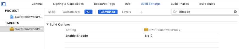 xcode enable bitcode false option
