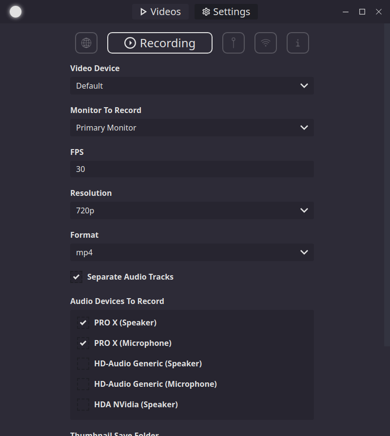 Recording settings