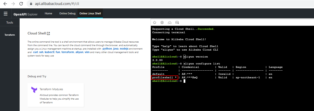 CloudShell　CLI config　