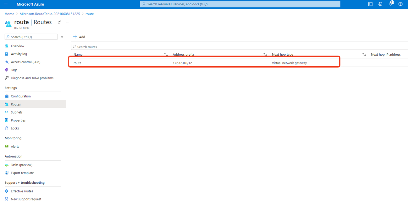 create Route Entry 