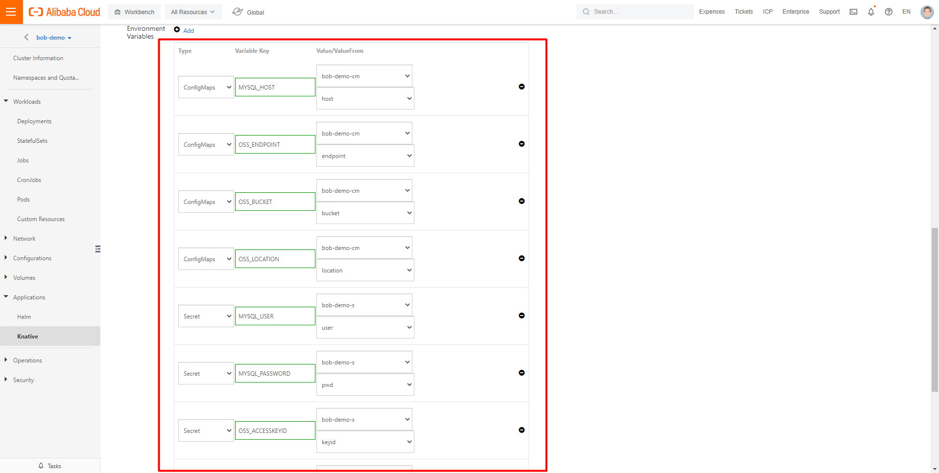 Knative Service - Set Environment Variables