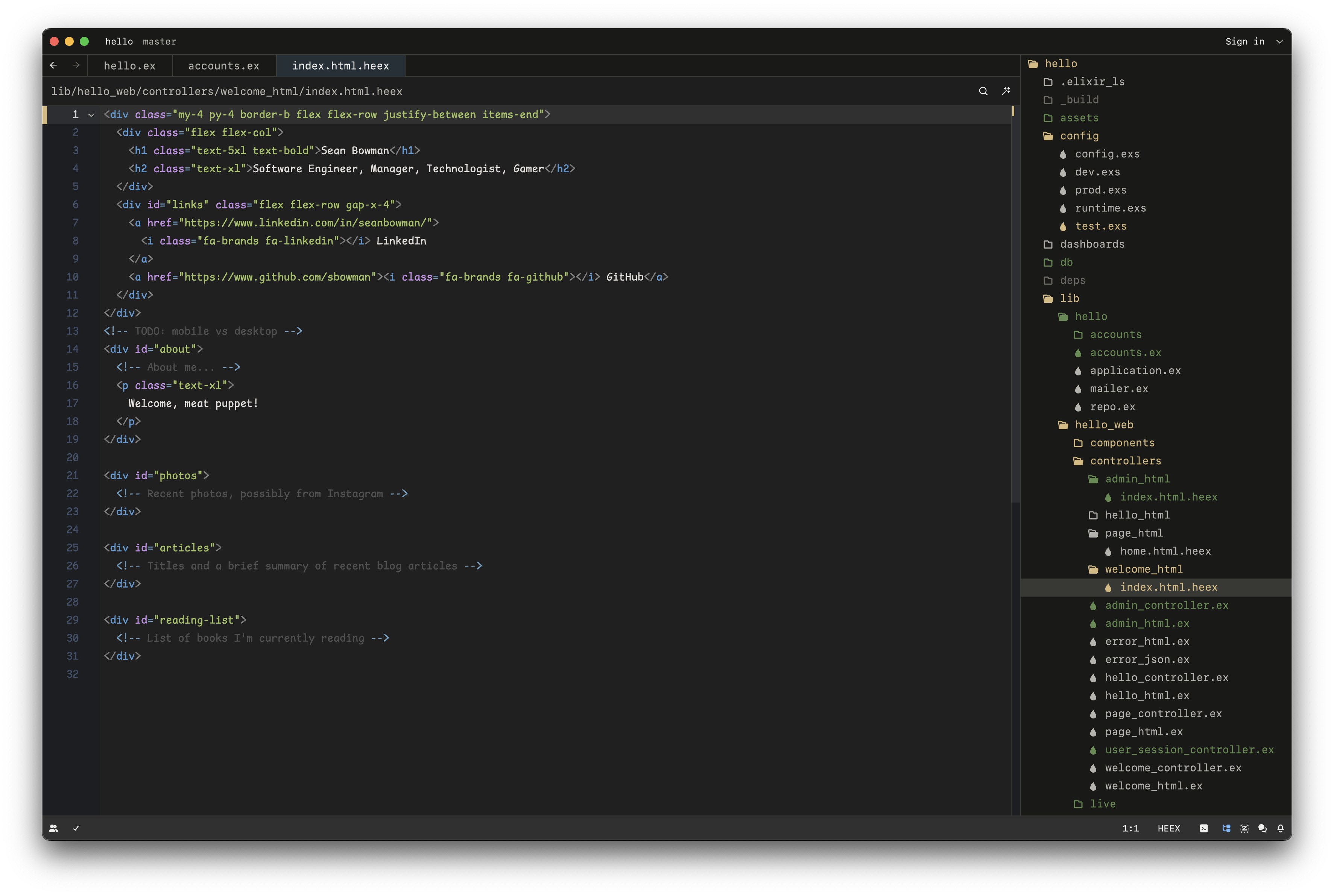 Elixir HEEX code