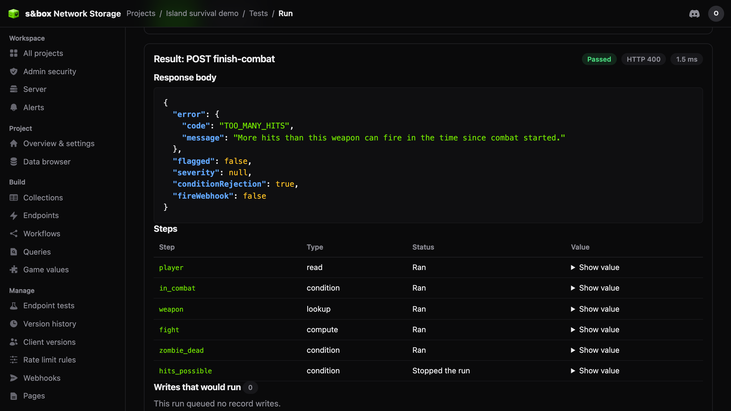 Endpoint test in the owner console