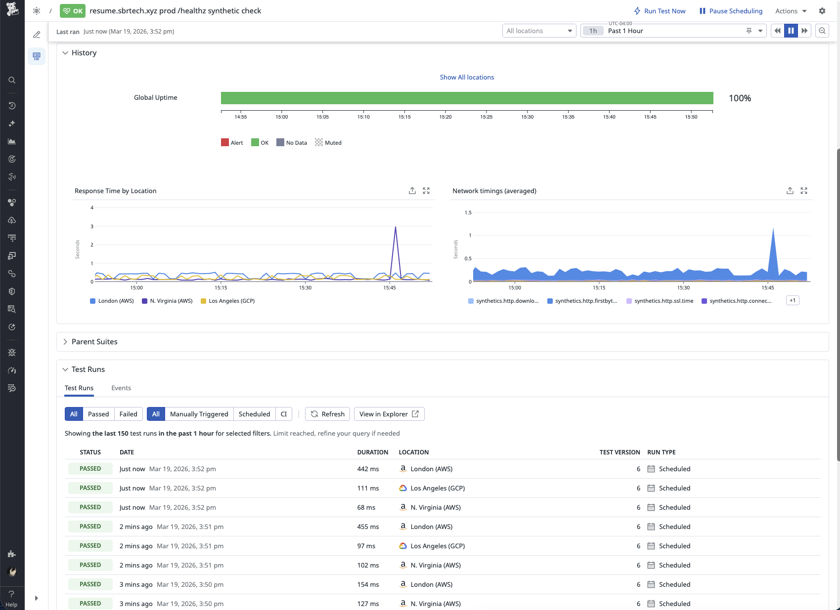 Datadog synthetic check for healthz endpoint