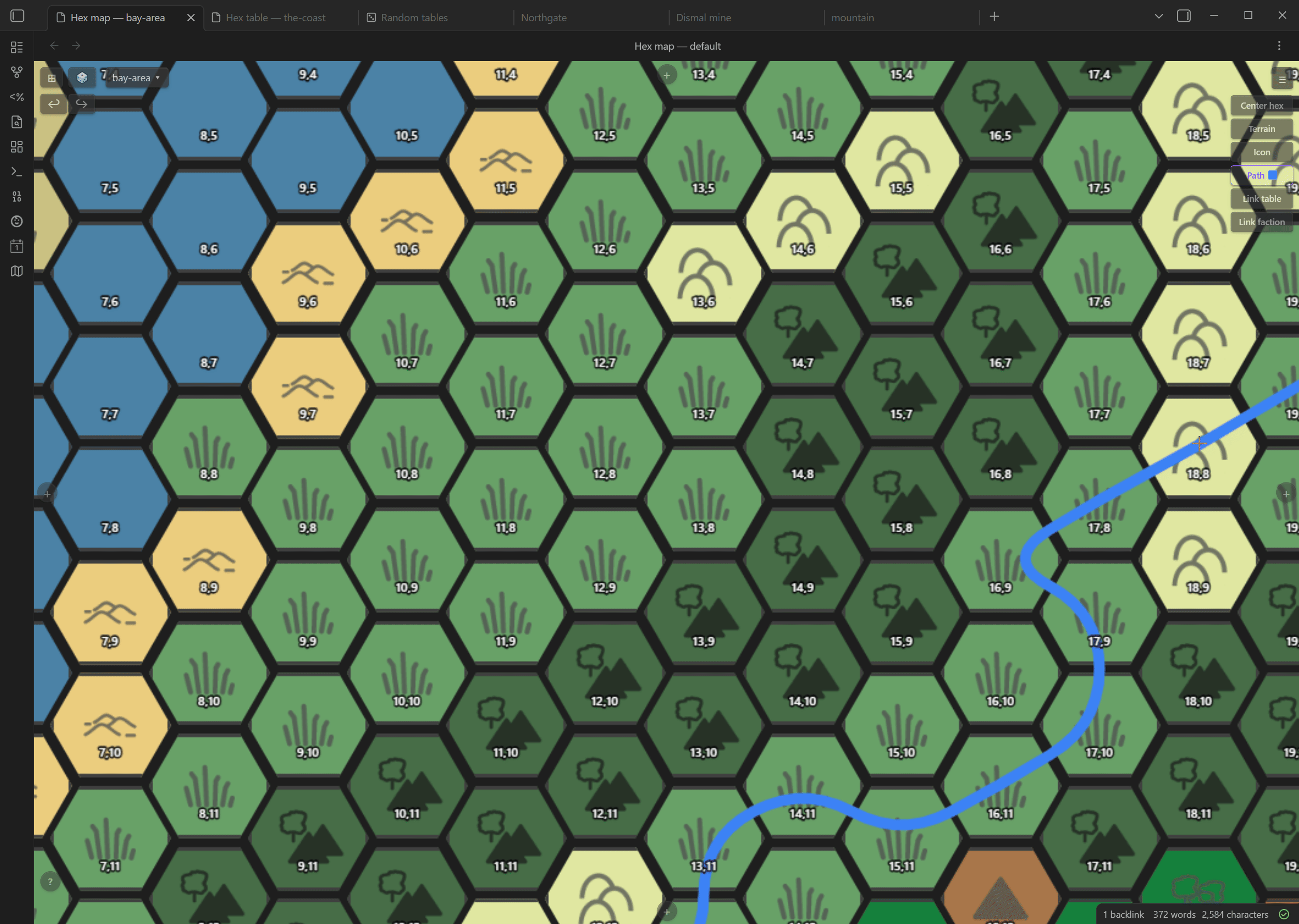 A road path being drawn hex by hex across the map