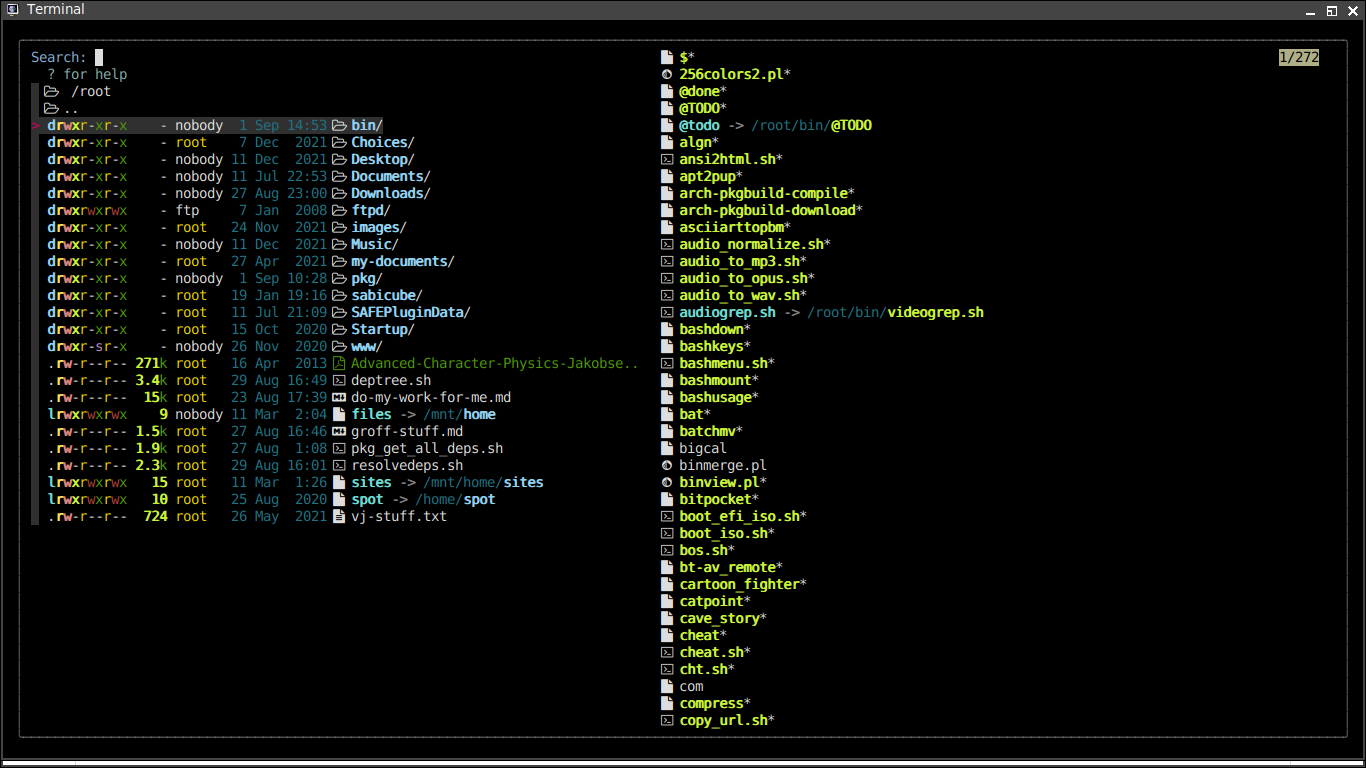 screenshot of fzf filemanager in mlterm