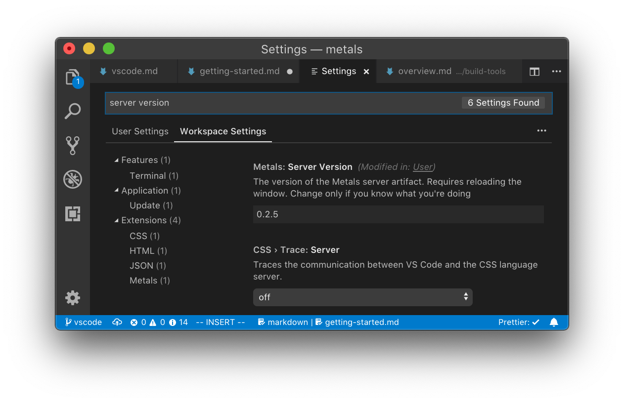 Metals server version setting