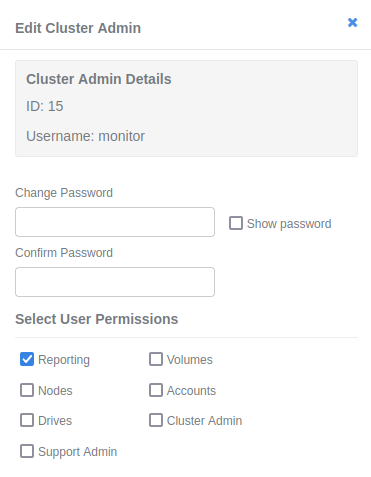 Reporting-only admin account on SolidFire