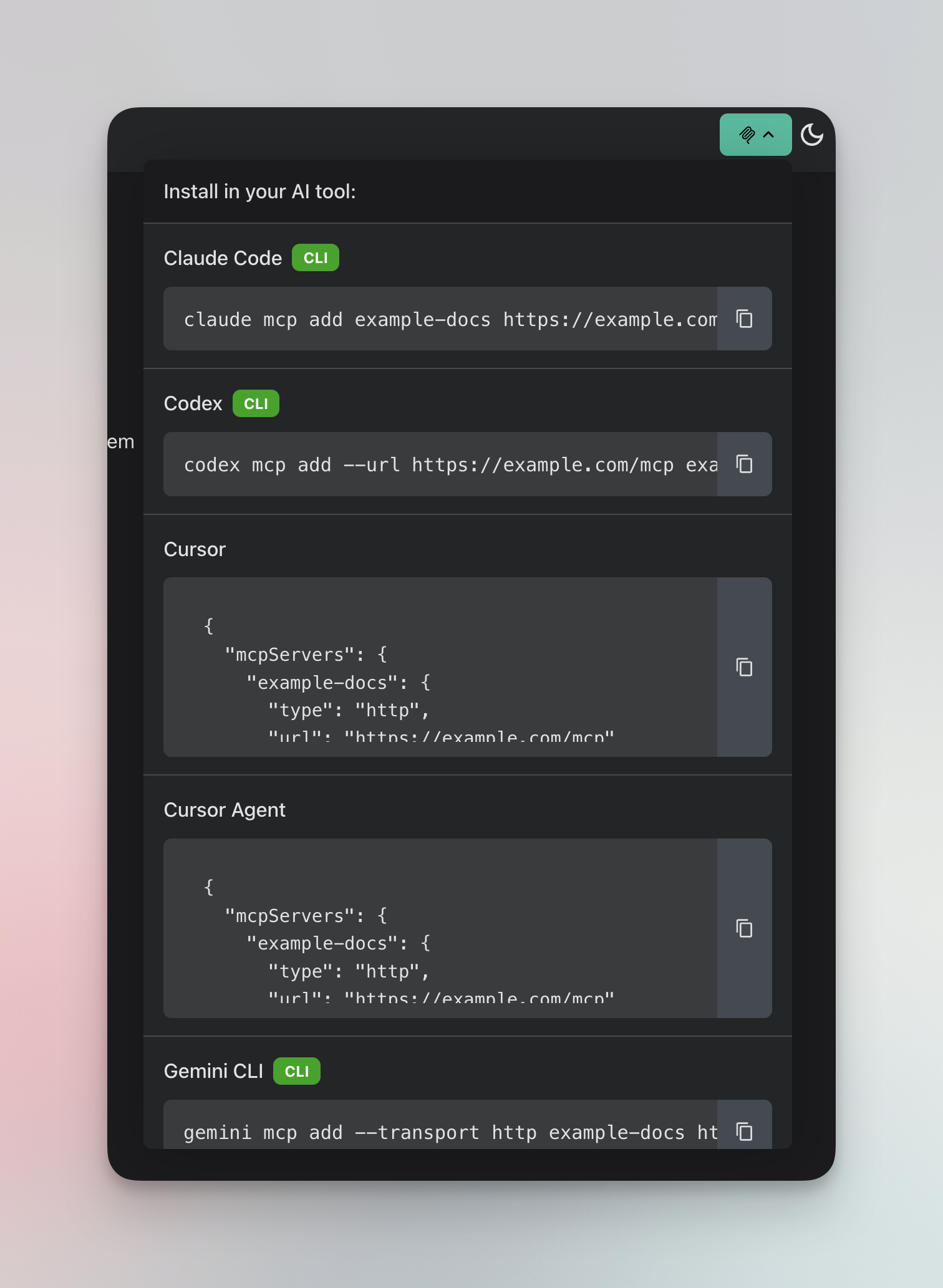 MCP Install Button - Dark Mode