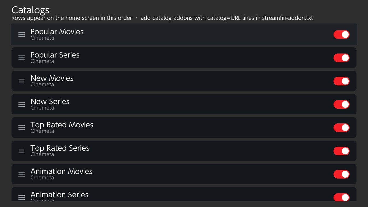 Catalogs screen